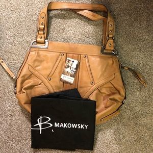B. Makowsky Tan Leather Purse Shoulder Bag